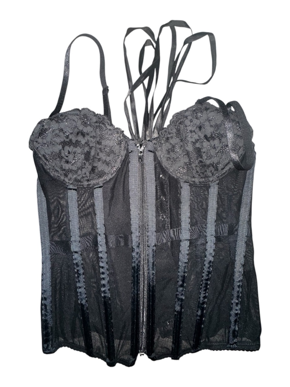 Shirley of Hollywood Black Lace Bustier with Front Zipper